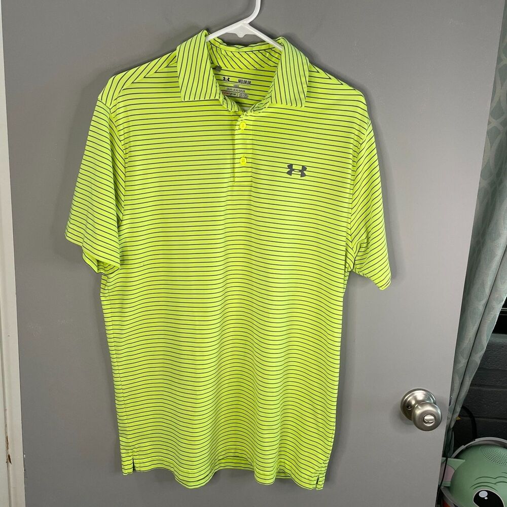 Under Armour Mens M Short Sleeve Collared Heat Gear Loose Fit Polo Yellow *READ*